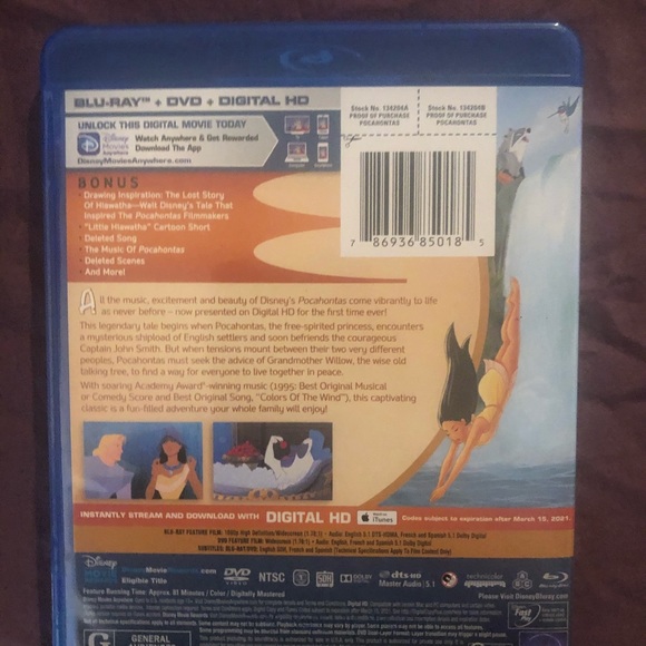 Pocahontas Bluray, DVD and Digital Copy - Picture 2 of 3